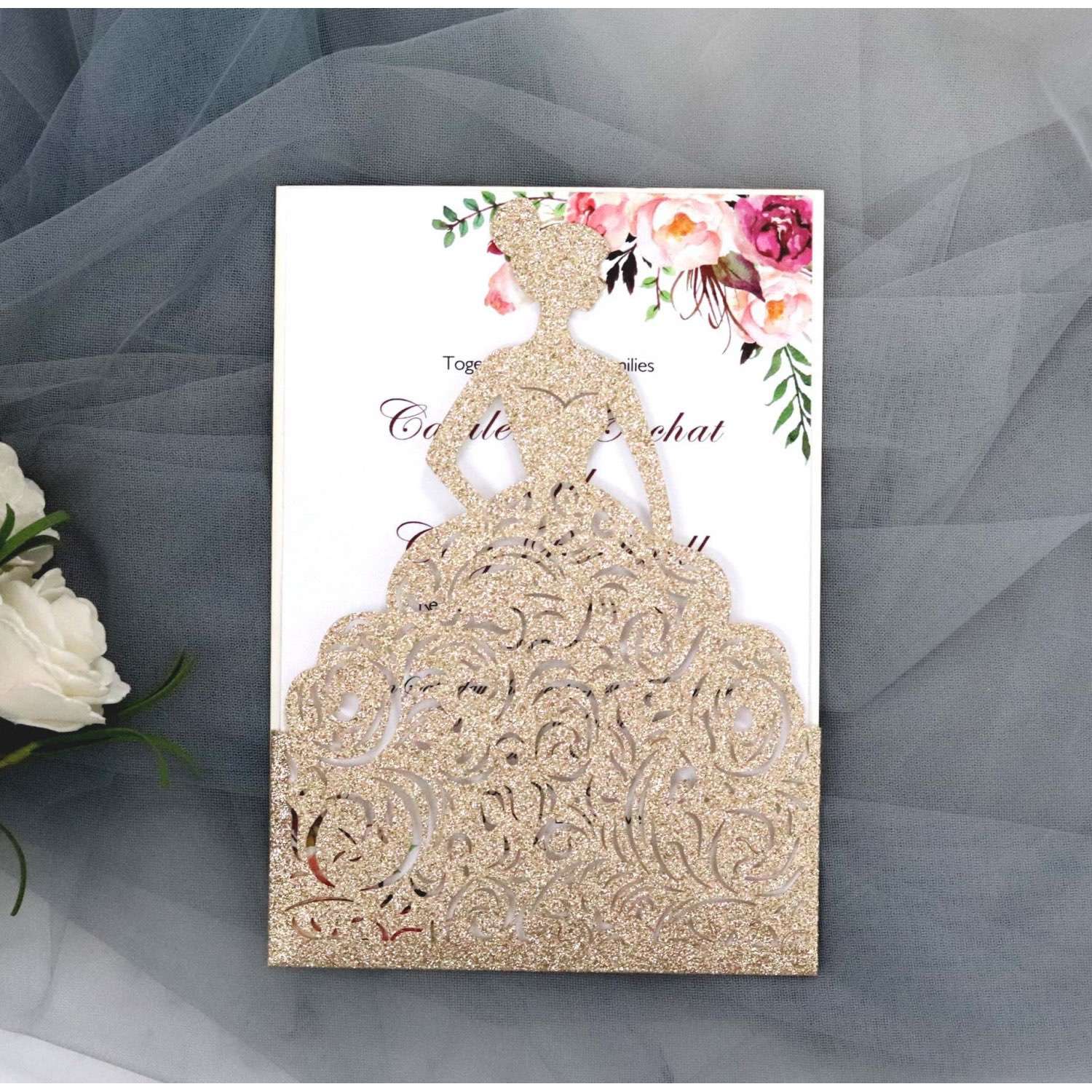 Greeting Card  With Envelope Wedding Card Design Laser Cut Glitter Paper